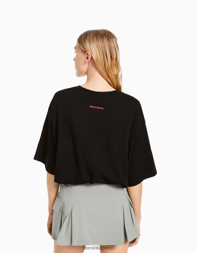negro Bershka mujer el notorio gran playera de manga corta con estampado boxy fit 806J6B546