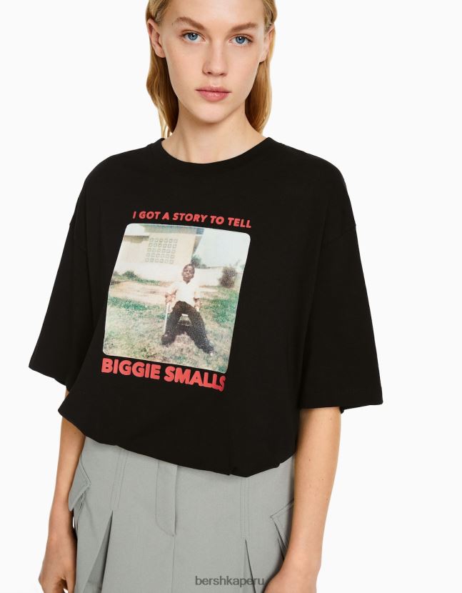negro Bershka mujer el notorio gran playera de manga corta con estampado boxy fit 806J6B546