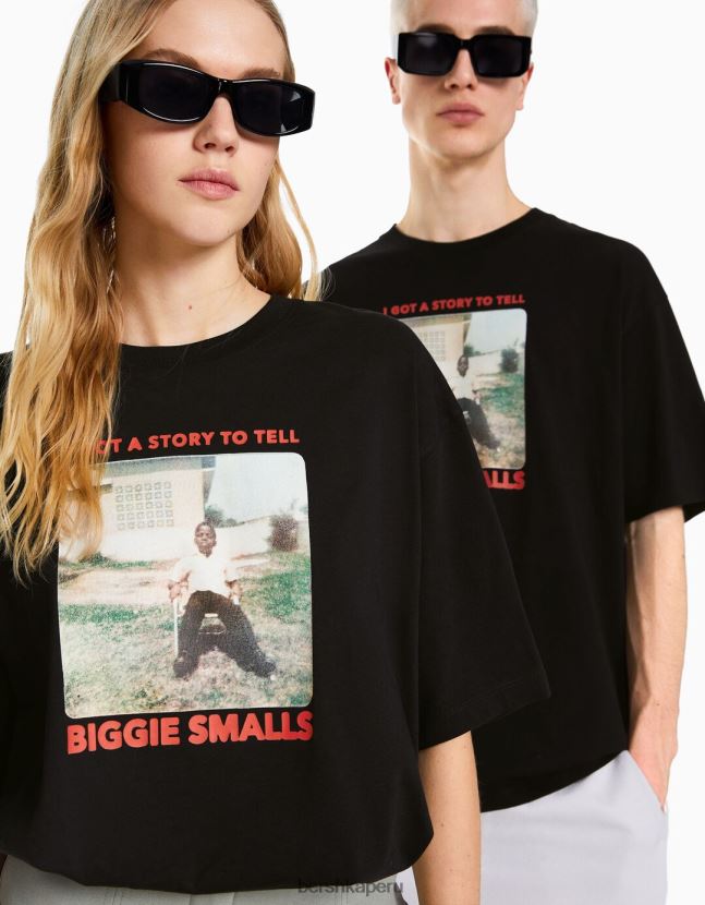 negro Bershka mujer el notorio gran playera de manga corta con estampado boxy fit 806J6B546
