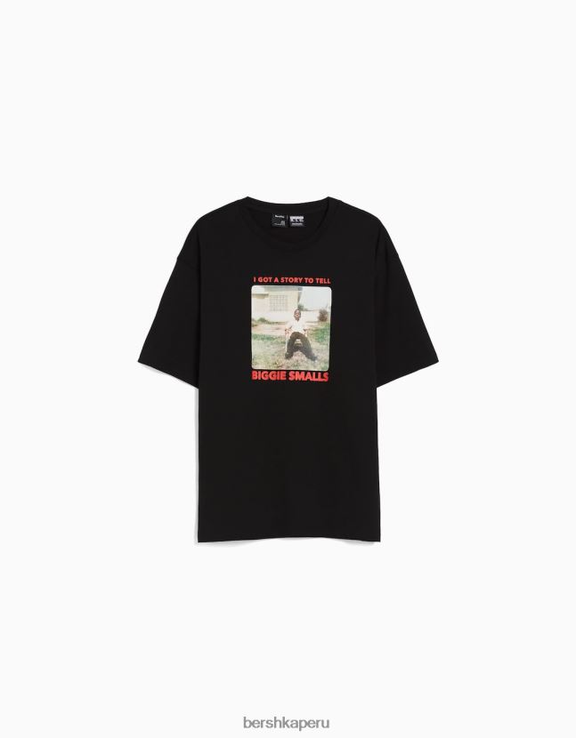 negro Bershka mujer el notorio gran playera de manga corta con estampado boxy fit 806J6B546