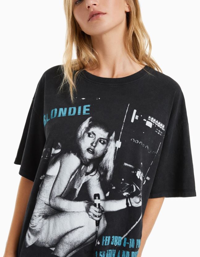 negro Bershka mujer playera de manga corta con estampado blondie 806J6B552