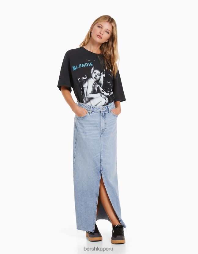 negro Bershka mujer playera de manga corta con estampado blondie 806J6B552