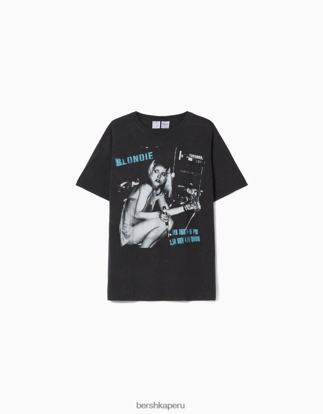 negro Bershka mujer playera de manga corta con estampado blondie 806J6B552