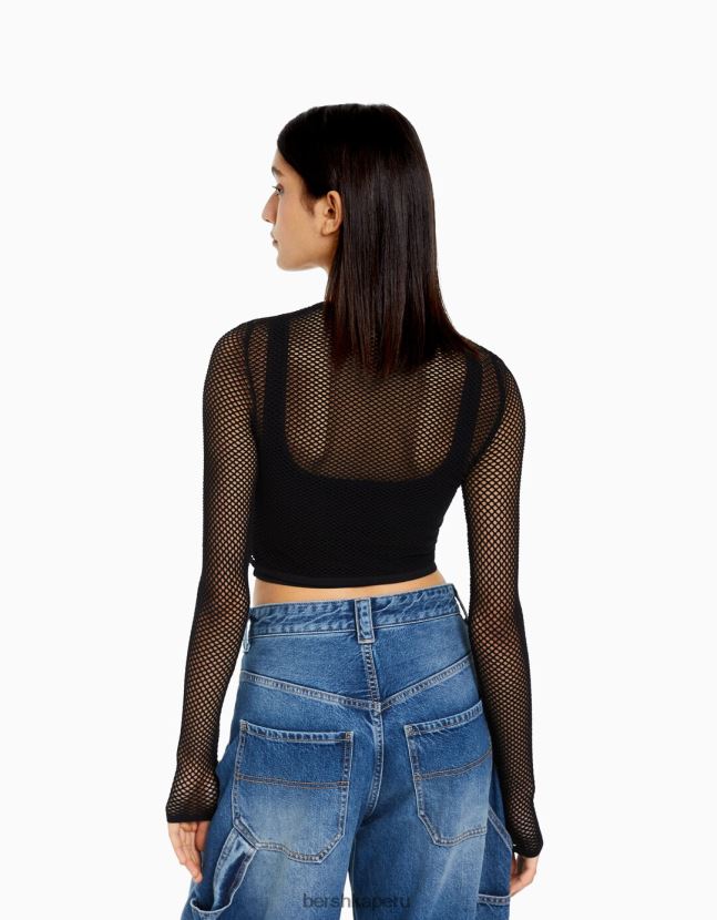 negro Bershka mujer playera de manga larga sin costuras 806J6B527