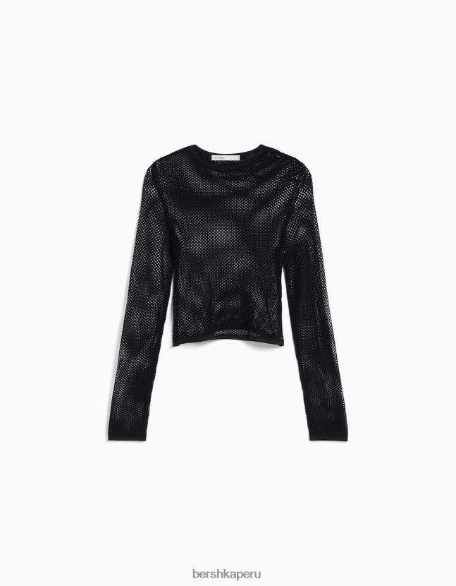 negro Bershka mujer playera de manga larga sin costuras 806J6B527