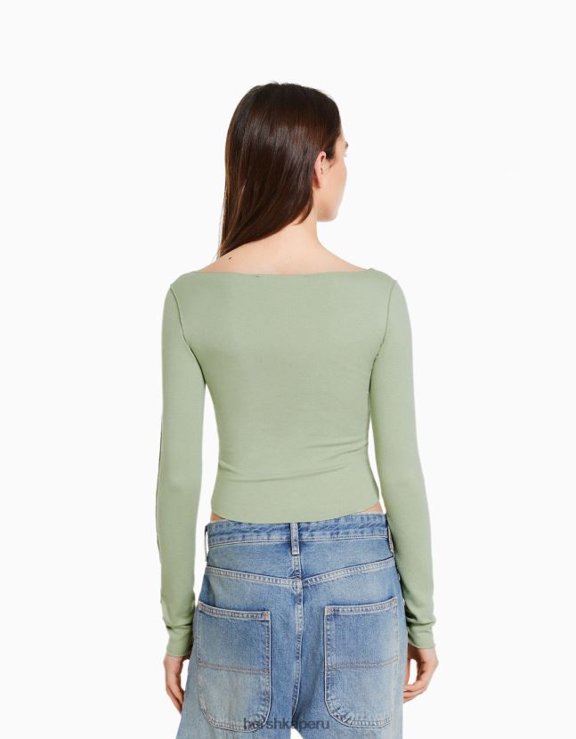 otro Bershka mujer camiseta ajustada de manga larga con tachuelas 806J6B454