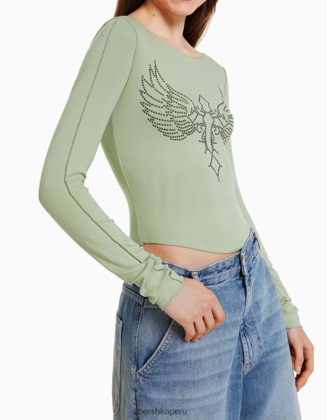 otro Bershka mujer camiseta ajustada de manga larga con tachuelas 806J6B454