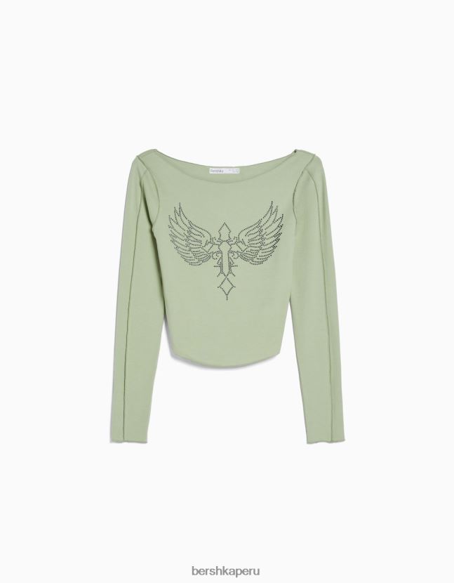 otro Bershka mujer camiseta ajustada de manga larga con tachuelas 806J6B454