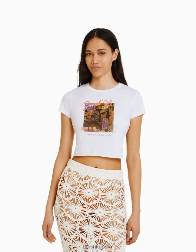otro Bershka mujer camiseta de manga corta con estampado 806J6B365