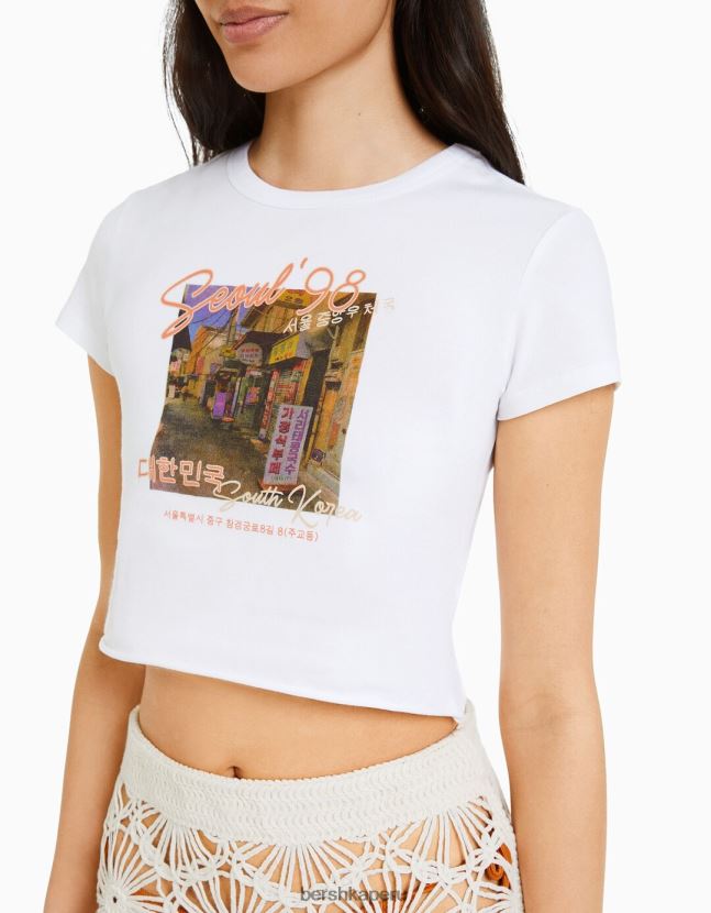 otro Bershka mujer camiseta de manga corta con estampado 806J6B365