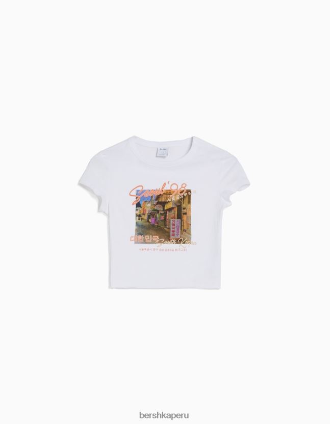 otro Bershka mujer camiseta de manga corta con estampado 806J6B365