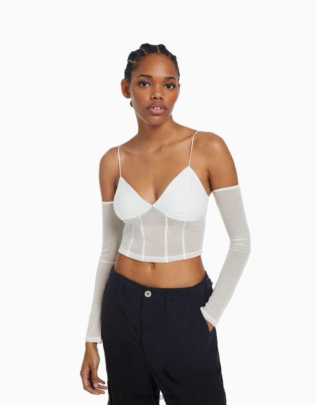 otro Bershka mujer camiseta de tiras con manguitos de tul 806J6B497
