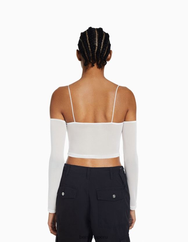 otro Bershka mujer camiseta de tiras con manguitos de tul 806J6B497