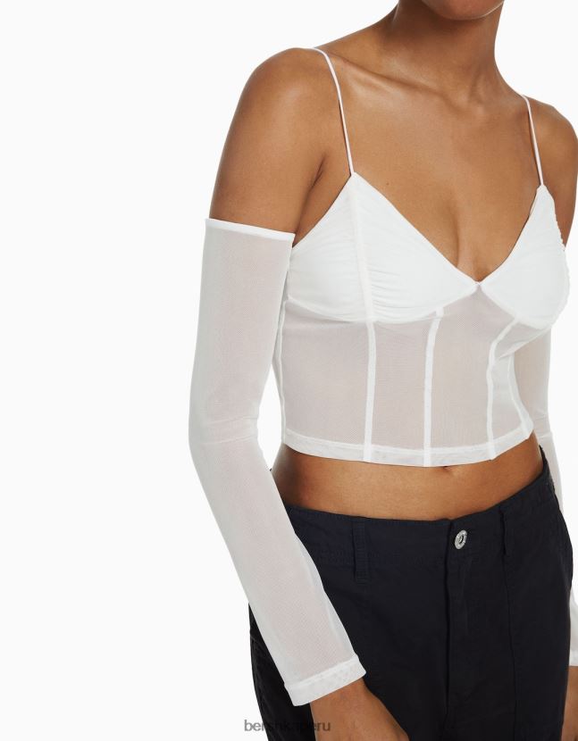otro Bershka mujer camiseta de tiras con manguitos de tul 806J6B497