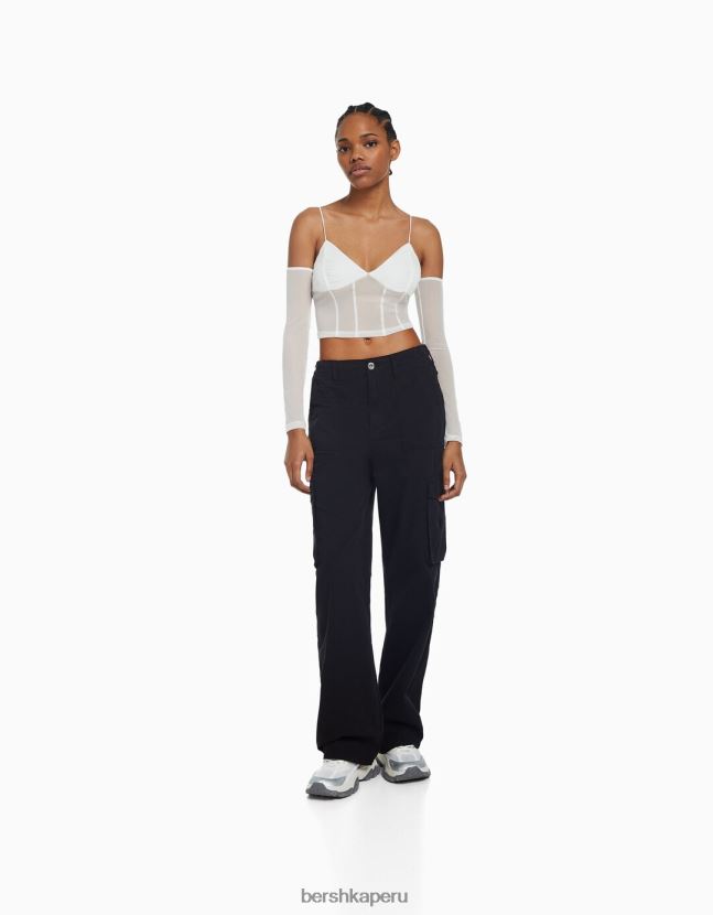 otro Bershka mujer camiseta de tiras con manguitos de tul 806J6B497