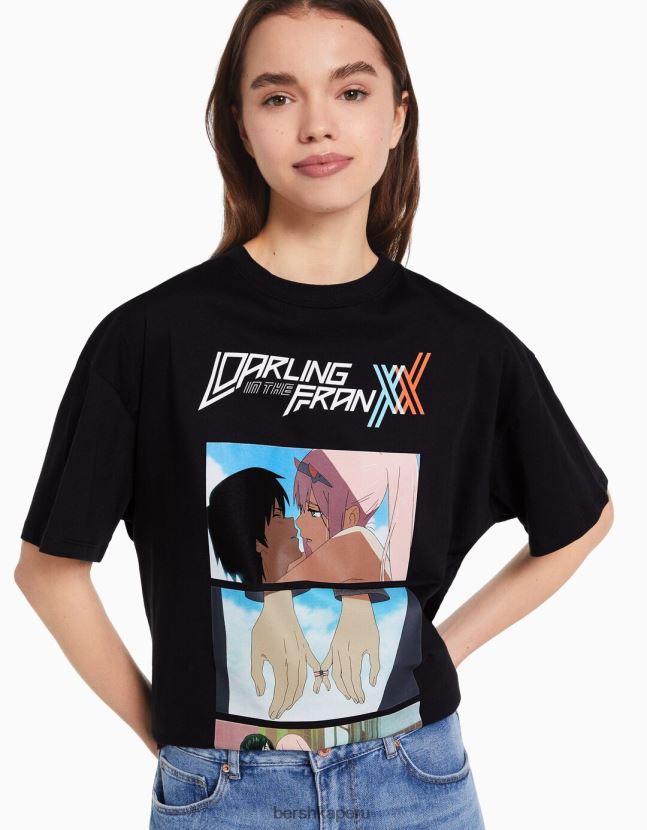 otro Bershka mujer cariño en la camiseta de manga corta con estampado de franxx 806J6B602