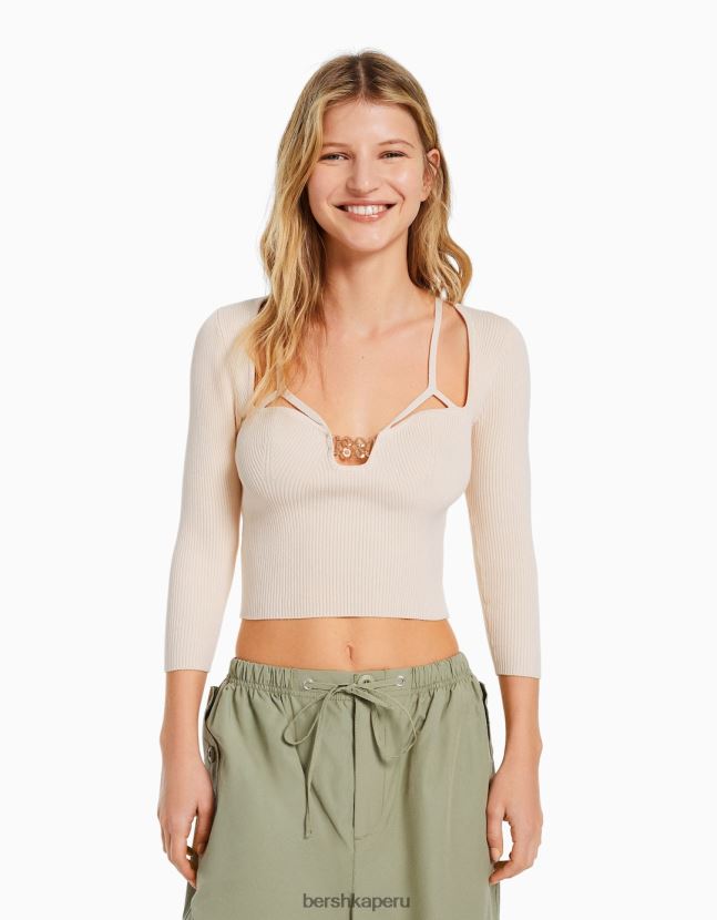 otro Bershka mujer top de punto con escote y detalle de pedrería 806J6B500