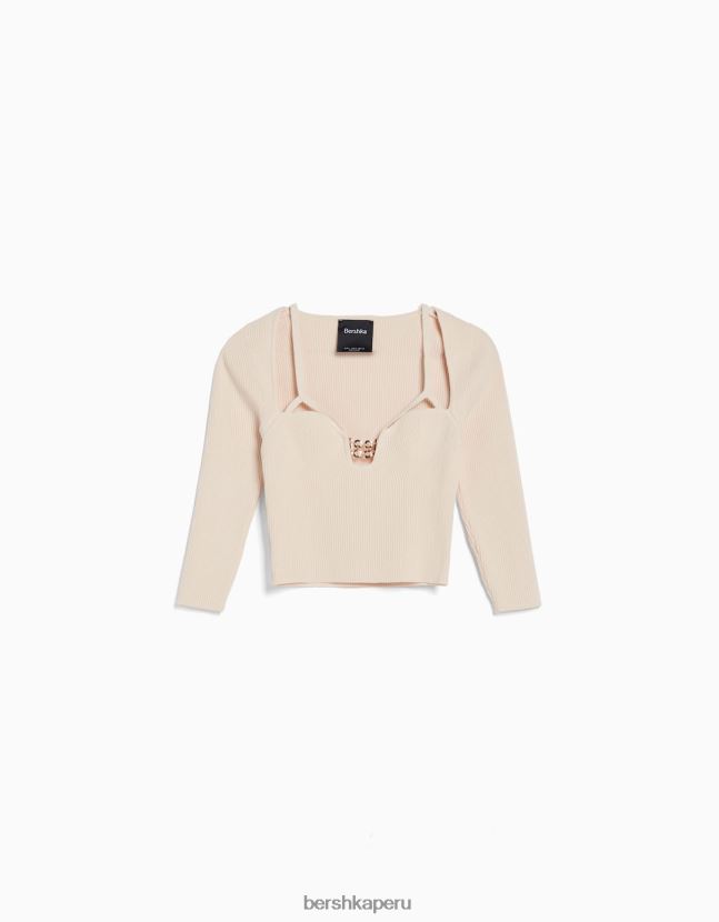 otro Bershka mujer top de punto con escote y detalle de pedrería 806J6B500