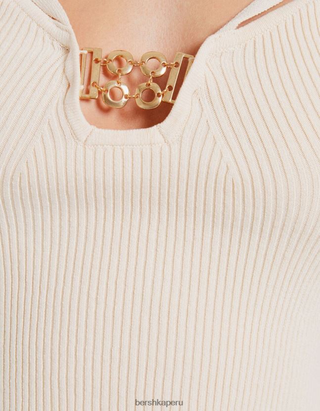 otro Bershka mujer top de punto con escote y detalle de pedrería 806J6B500