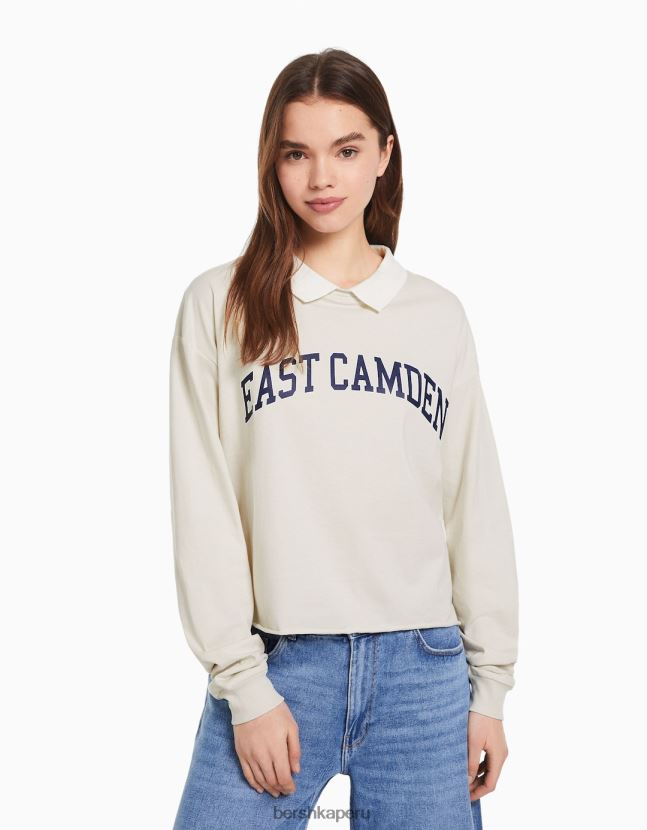 piedra Bershka mujer camiseta estampada de manga larga con cuello de polo 806J6B620