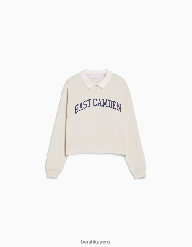 piedra Bershka mujer camiseta estampada de manga larga con cuello de polo 806J6B620