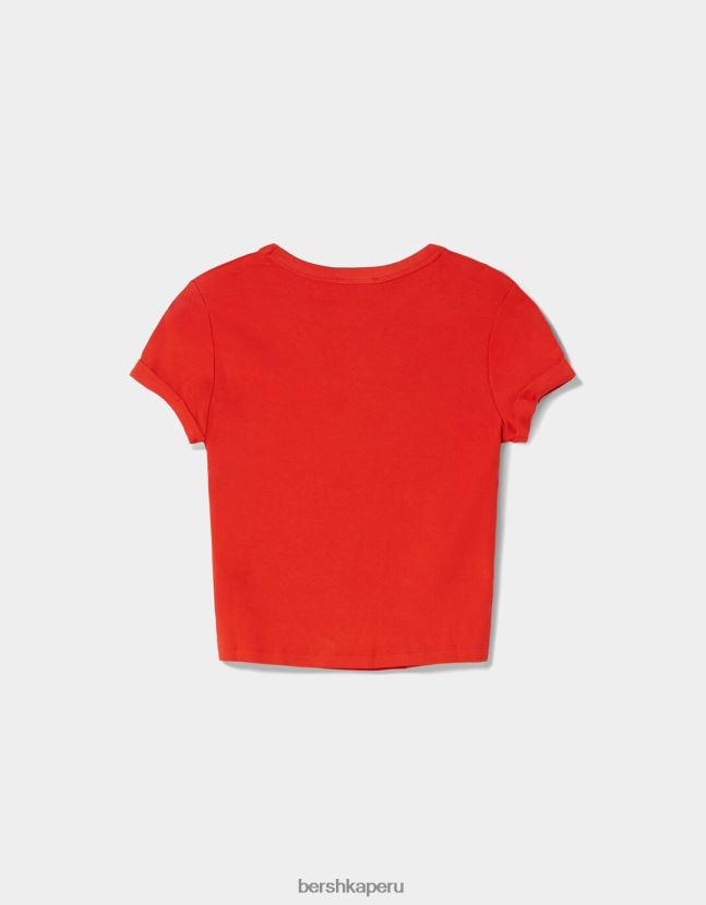 rojo Bershka mujer camiseta ajustada de manga corta 806J6B522