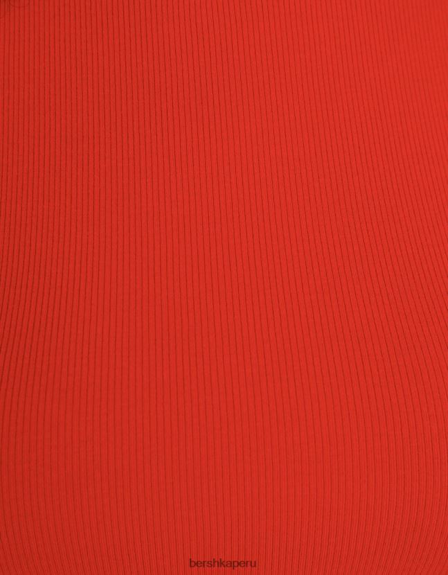 rojo Bershka mujer camiseta de canalé manga corta 806J6B351