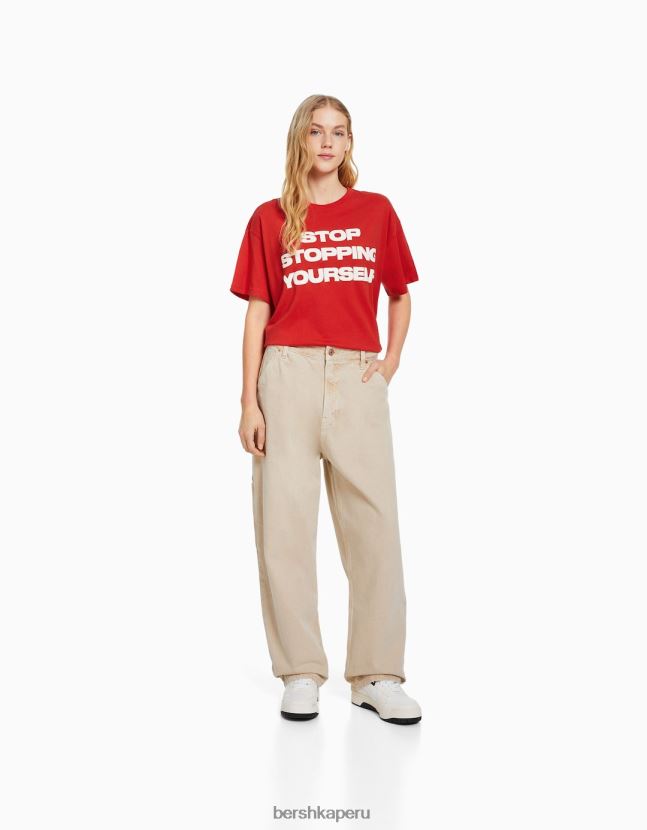 rojo Bershka mujer camiseta de manga corta con estampado 806J6B405