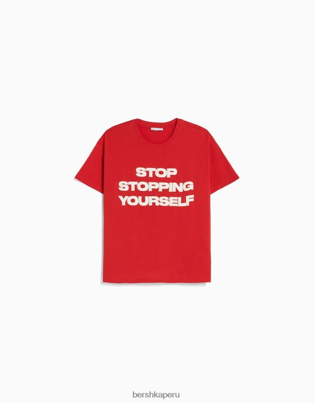 rojo Bershka mujer camiseta de manga corta con estampado 806J6B405
