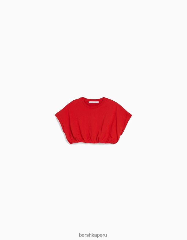 rojo Bershka mujer camiseta manga corta fruncida con elástico 806J6B379