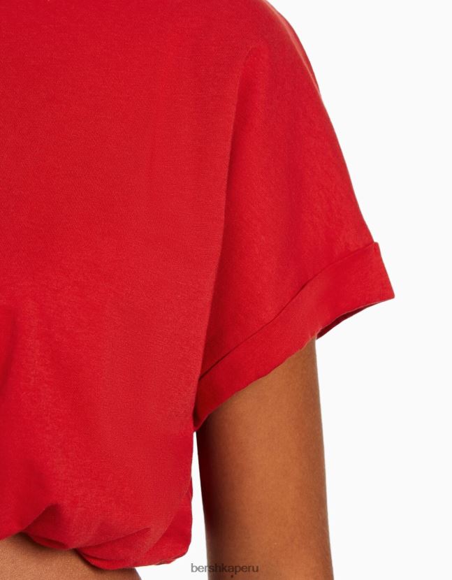 rojo Bershka mujer camiseta manga corta fruncida con elástico 806J6B379