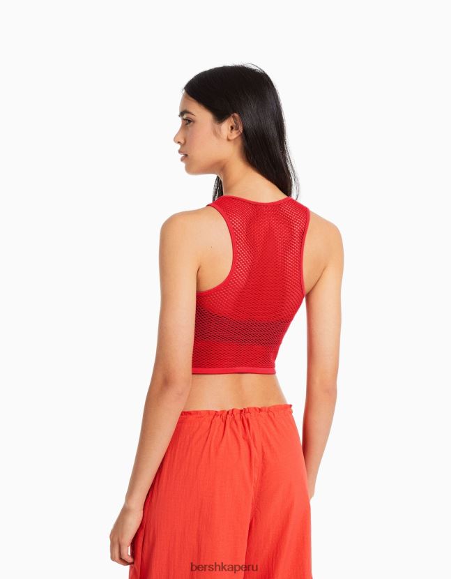 rojo Bershka mujer camiseta sin mangas de malla sin costuras 806J6B356