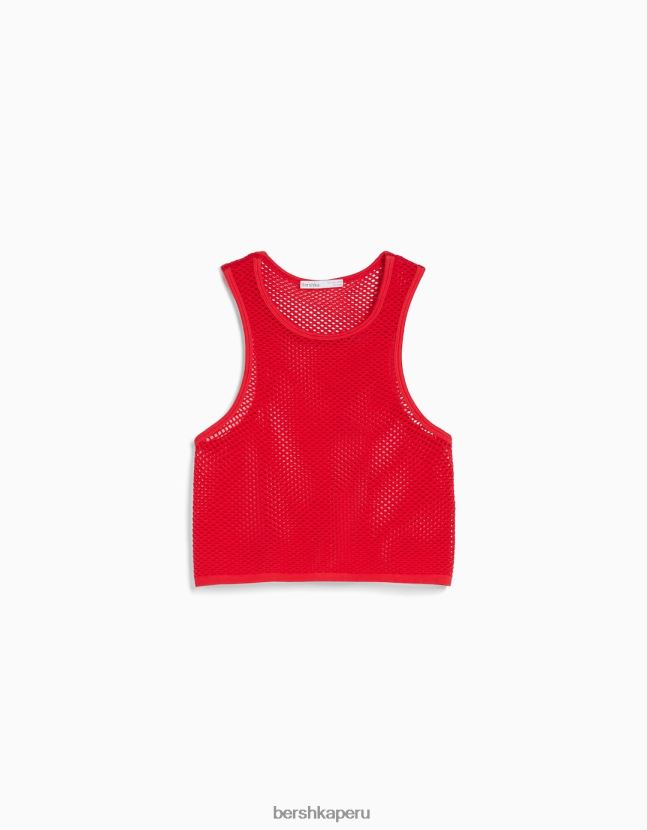 rojo Bershka mujer camiseta sin mangas de malla sin costuras 806J6B356