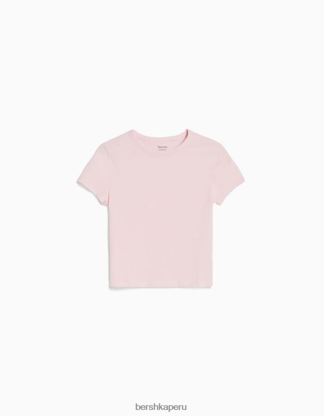 rosa Bershka mujer camiseta ajustada de manga corta 806J6B618