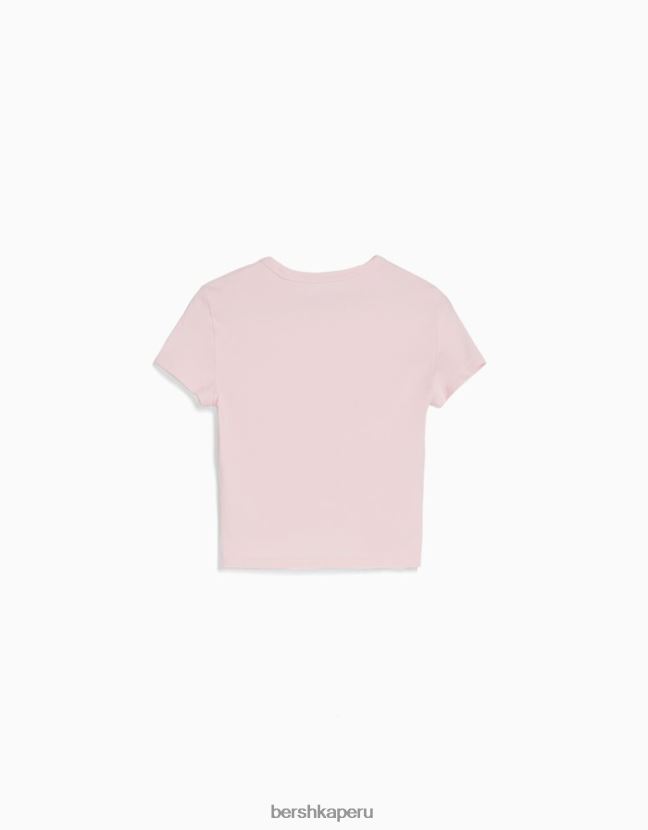 rosa Bershka mujer camiseta ajustada de manga corta 806J6B618