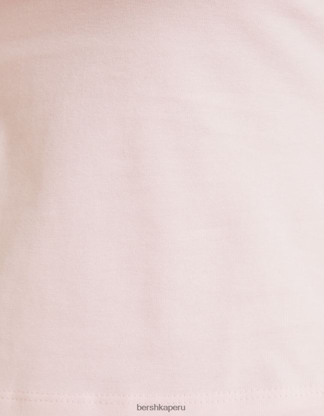 rosa Bershka mujer camiseta ajustada de manga corta 806J6B618