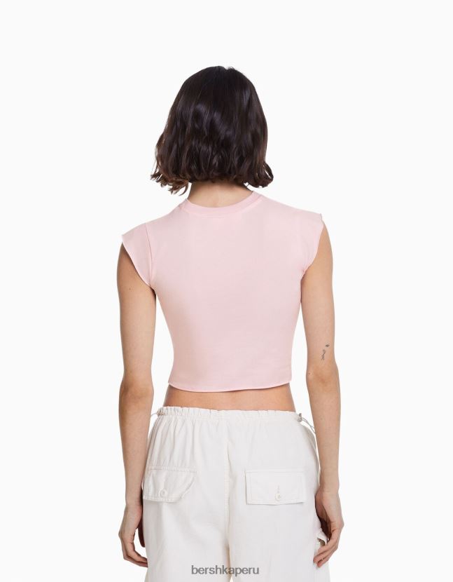 rosa Bershka mujer camiseta de manga corta con estampado de serie de arte 806J6B438