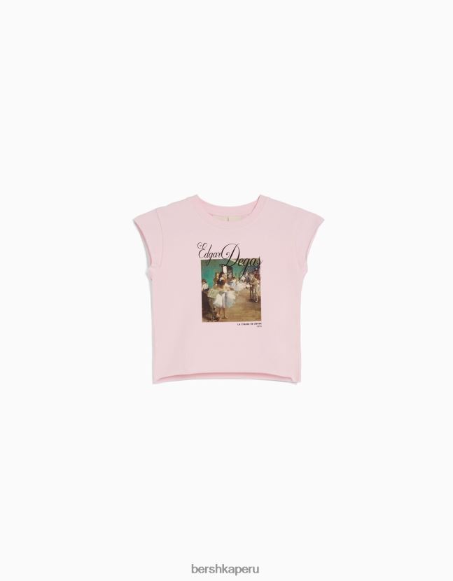 rosa Bershka mujer camiseta de manga corta con estampado de serie de arte 806J6B438