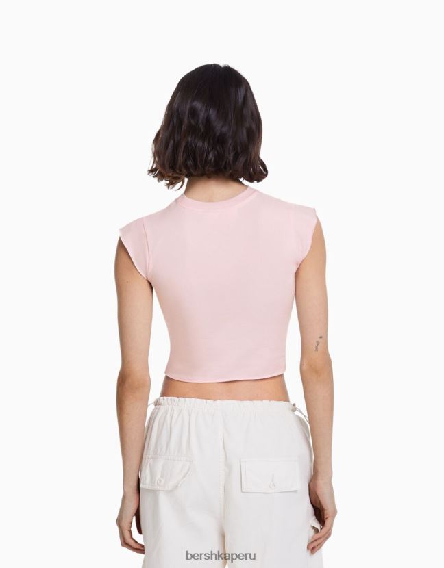 rosa Bershka mujer camiseta de manga corta con estampado de serie de arte 806J6B439