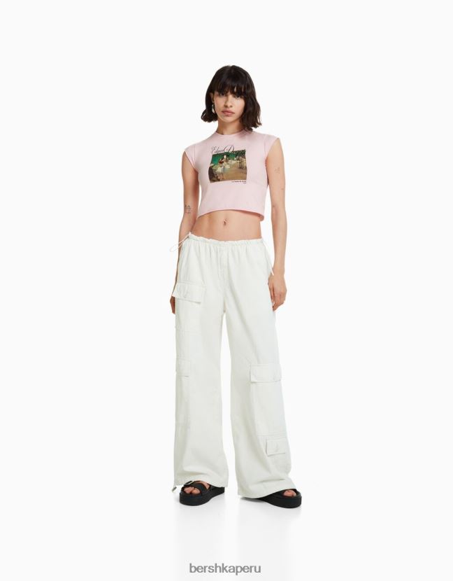 rosa Bershka mujer camiseta de manga corta con estampado de serie de arte 806J6B439