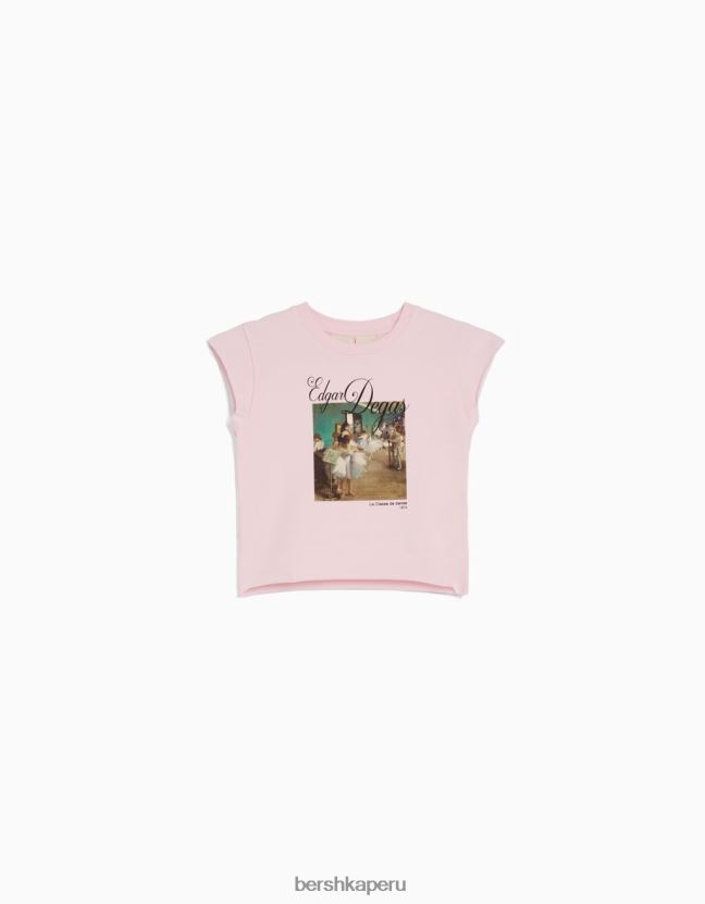 rosa Bershka mujer camiseta de manga corta con estampado de serie de arte 806J6B439