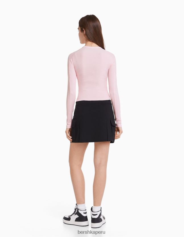 rosa Bershka mujer camiseta de manga larga con estampado de anime 806J6B645