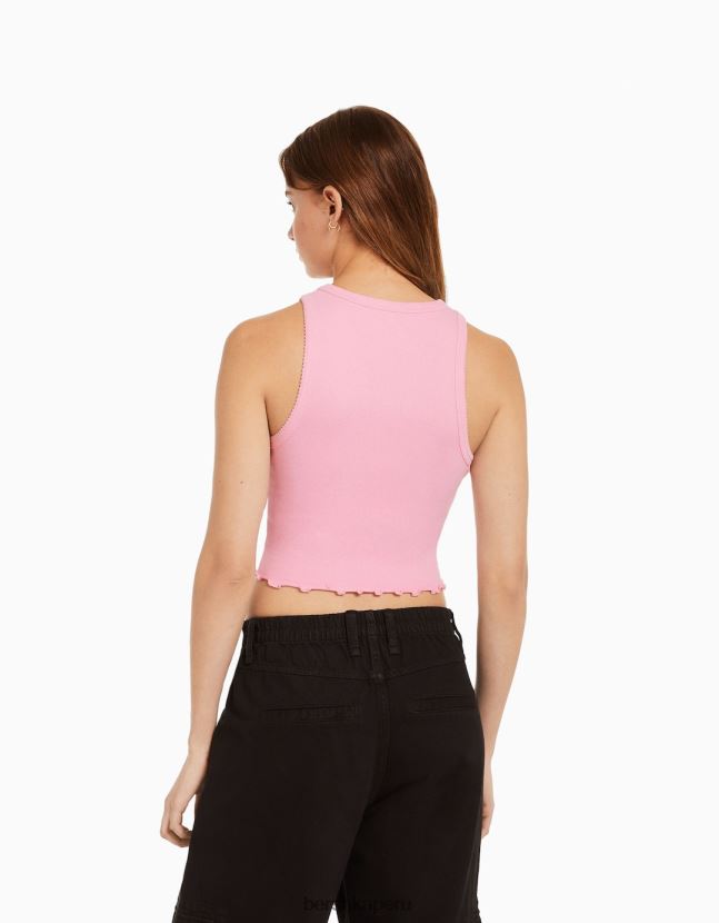 rosa Bershka mujer camiseta sin mangas de canalé estampada 806J6B630