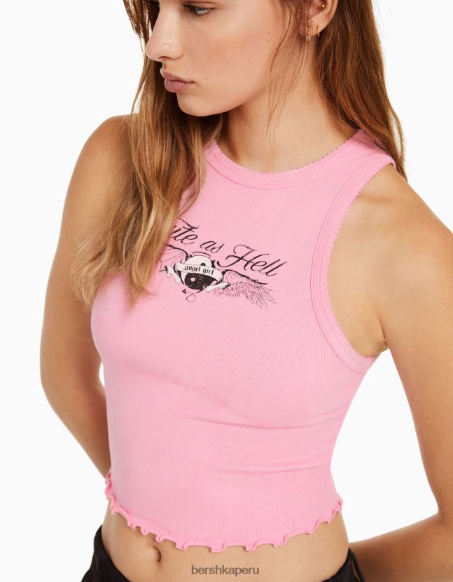 rosa Bershka mujer camiseta sin mangas de canalé estampada 806J6B630