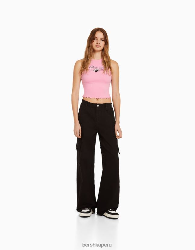rosa Bershka mujer camiseta sin mangas de canalé estampada 806J6B630