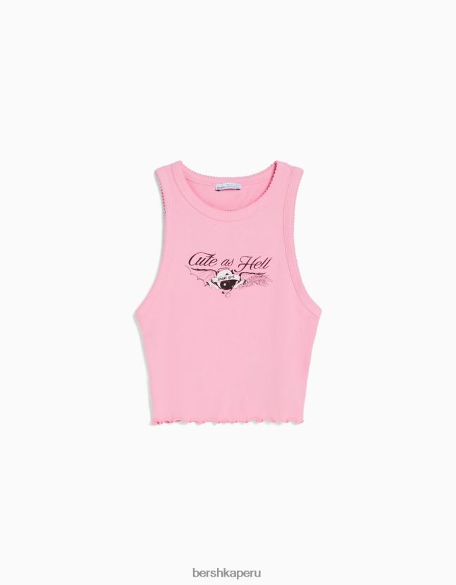 rosa Bershka mujer camiseta sin mangas de canalé estampada 806J6B630