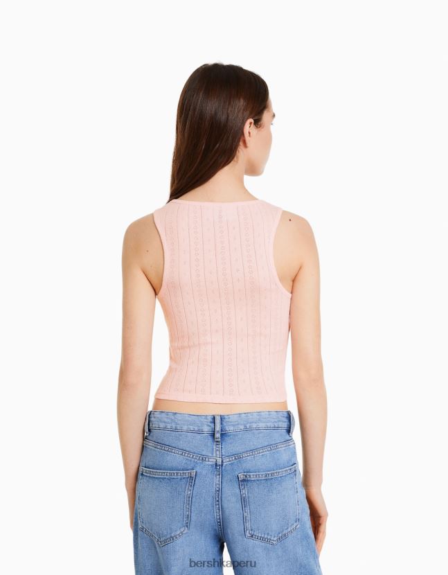 rosa Bershka mujer camiseta sin mangas de punto pointelle con estampado de nirvana 806J6B627