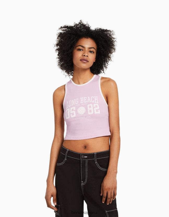 rosa Bershka mujer camiseta sin mangas del equipo universitario con la espalda abierta 806J6B609