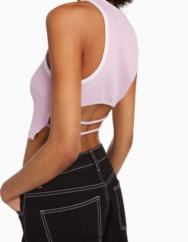 rosa Bershka mujer camiseta sin mangas del equipo universitario con la espalda abierta 806J6B609