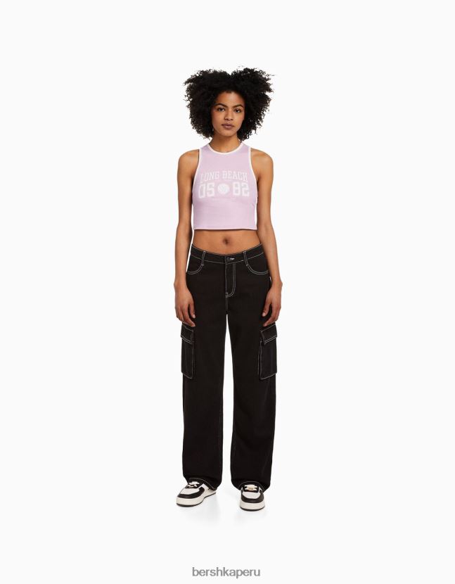 rosa Bershka mujer camiseta sin mangas del equipo universitario con la espalda abierta 806J6B609